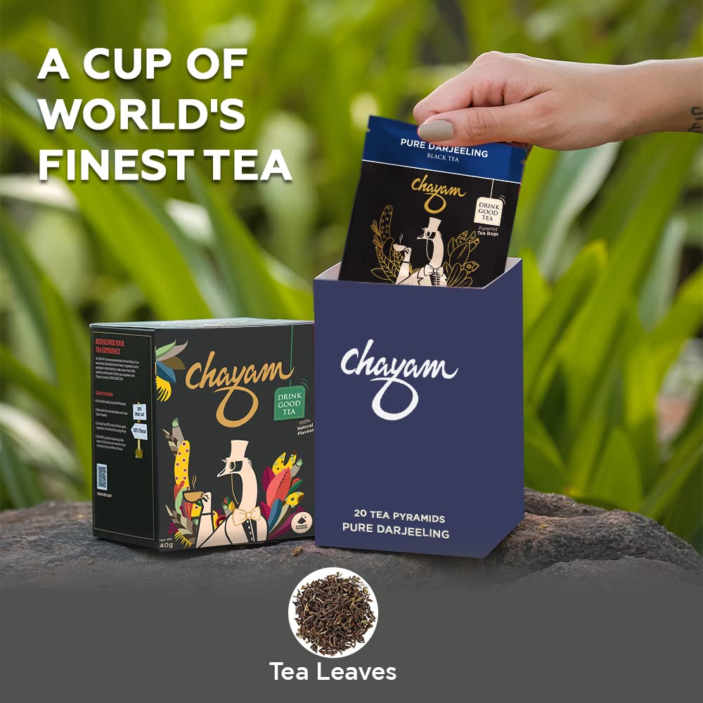 Chayam Premium Black Tea Combo Pack Of 2 X 20 Tea Bags - Pure Darjeeling + Warm Assam Tea | Rich In Antioxidants, Low Caffeine, Gluten Free