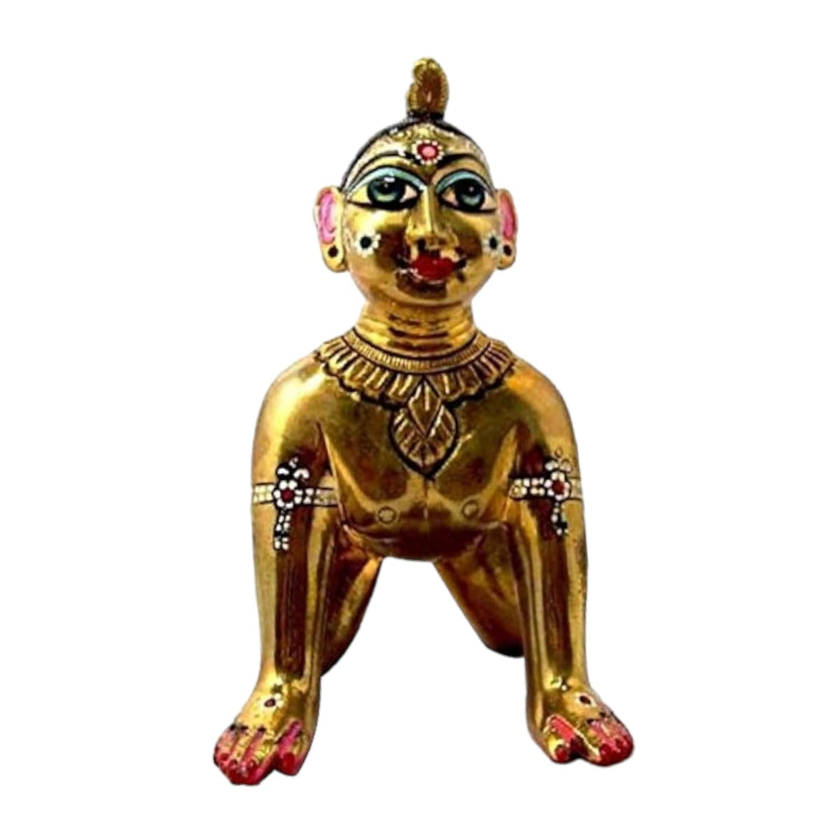Ashtadhatu Brass Laddu Radha Idol, Radha Rani Murti, Gold, Brass, Idol - 2 Inch, Designing Statue, Occasion, Handmade, Bal Radha Rani Ji Idol