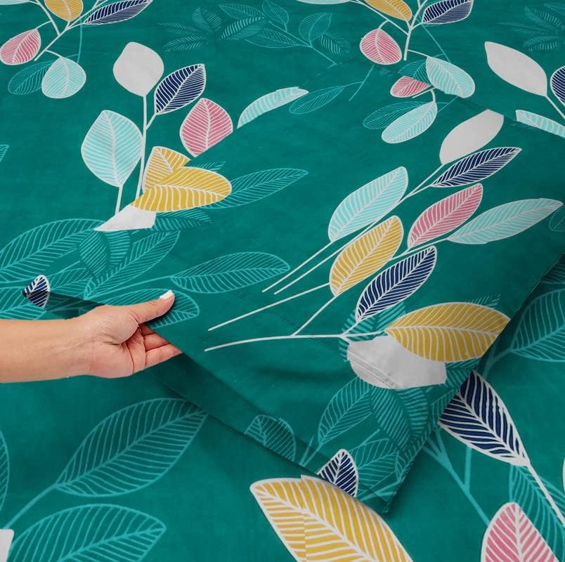 Elastic Fitted Double Bedsheets With 2 King Size Pillow Covers - 72x78+10 Inches, Dark Green | Double Bed With All Around Elastic 180 Thread Count Super Soft