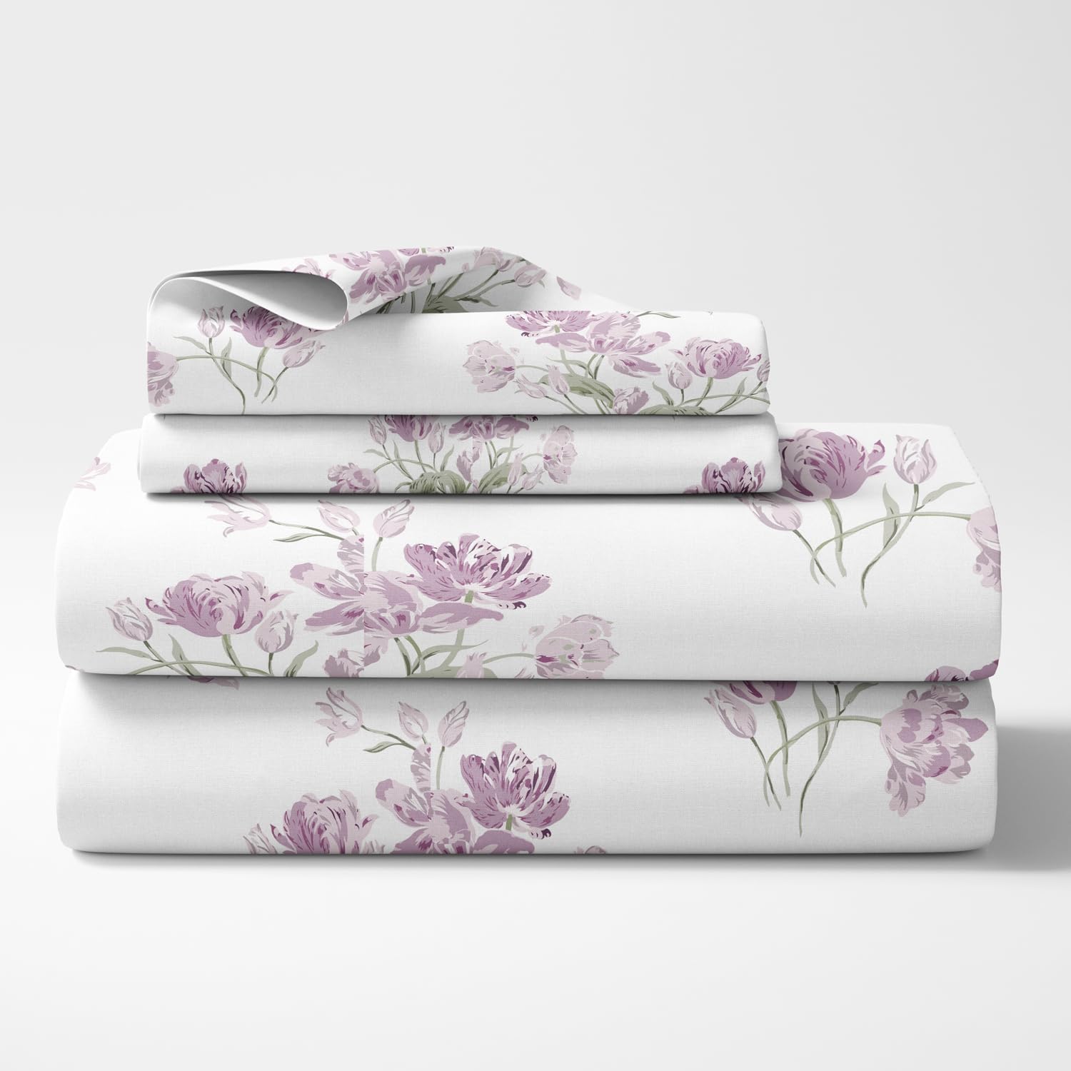 Double Bed Floral Bedsheet For Queen Size With 2 Pillow Covers - 90 X 100 Inches, White & Lilac | Smooth, Soft & Breathable | Ideal For Everyday Use