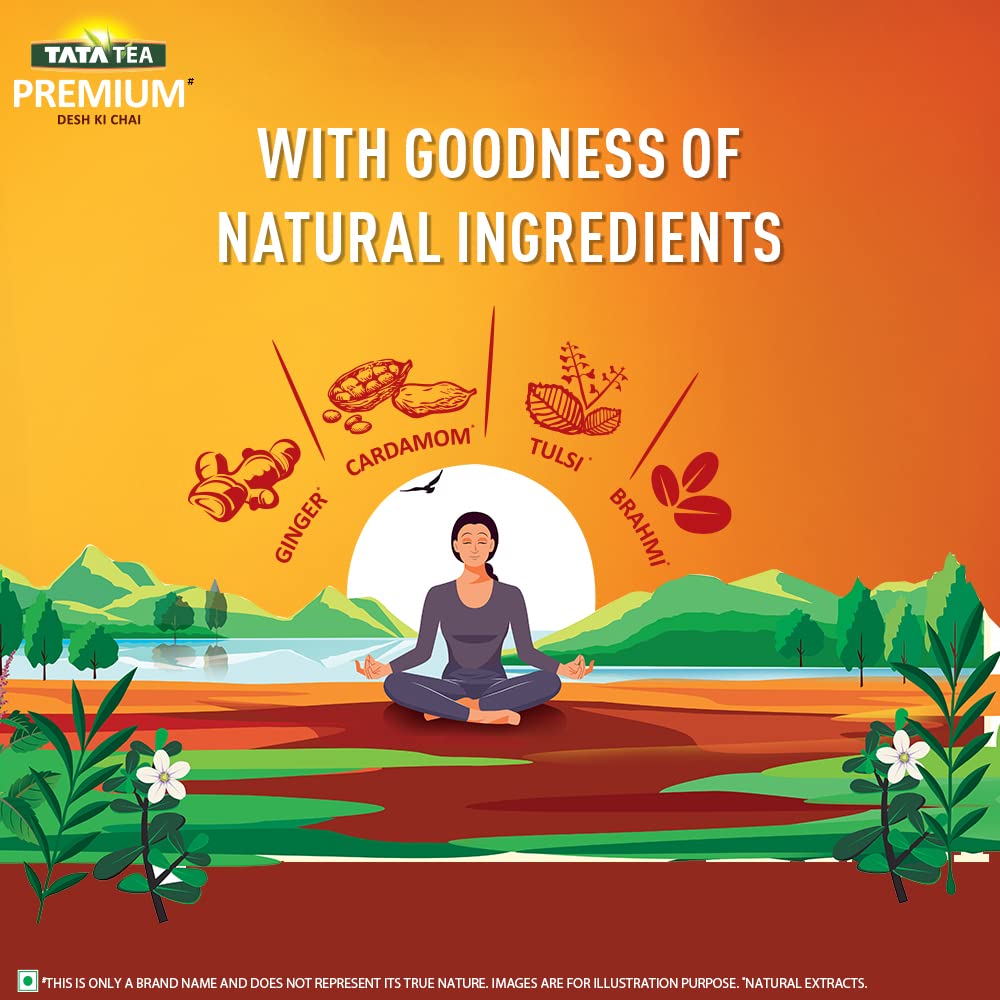 Tata Tea Premium Teaveda Assam Tea Leaves - 250gm, 8.8 Ounce | With Goodness Of Time-Tested Indian Ingredients -Tulsi, Elaichi, Ginger & Brahmi | Medium Caffeine Chai Patti