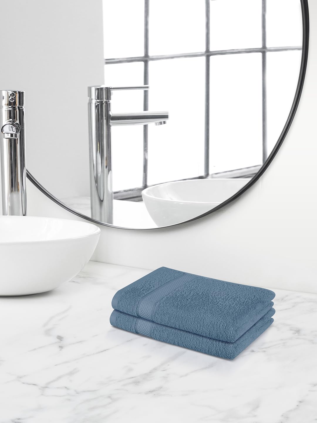 Himeya 100% Cotton Large Size Hand Towels 400 Gsm (Imperial Blue) - 2 Piece