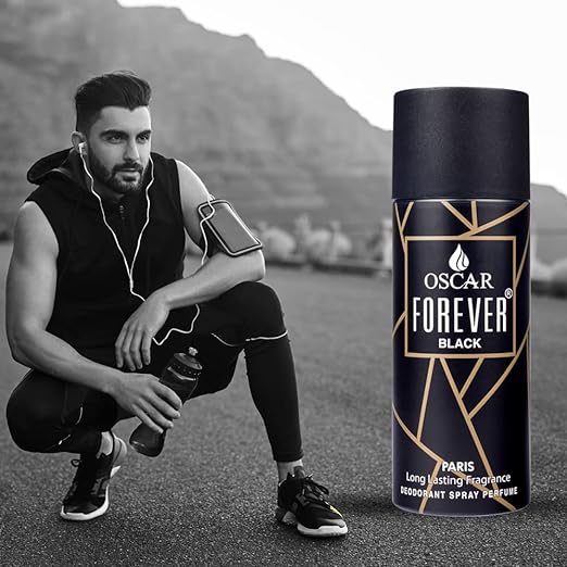 Oscar Forever Black Deodorant Spray Perfume | Long Lasting Woody Aromatic Fragrance | Everyday Body Deodorant Spray | Skin Friendly Deodorant Spray Perfume For Men | 150ml 5 Fl.oz.