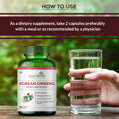 Simply Herbal 1000mg Natural Korean Red Ginseng For Men & Women, Support Healthy Immune System, Heart Health, Promote Endurance, Increase Performance, Fatigue | 90 Veg Capsules 150gm 0.3lbs