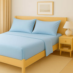 Plain King Size Bedsheet With 2 Pillow Cover - 72 X 78 Inches, Light Blue | Hotel Luxury Bedding Wrinkle Free | Ultra Durable & Easy Care