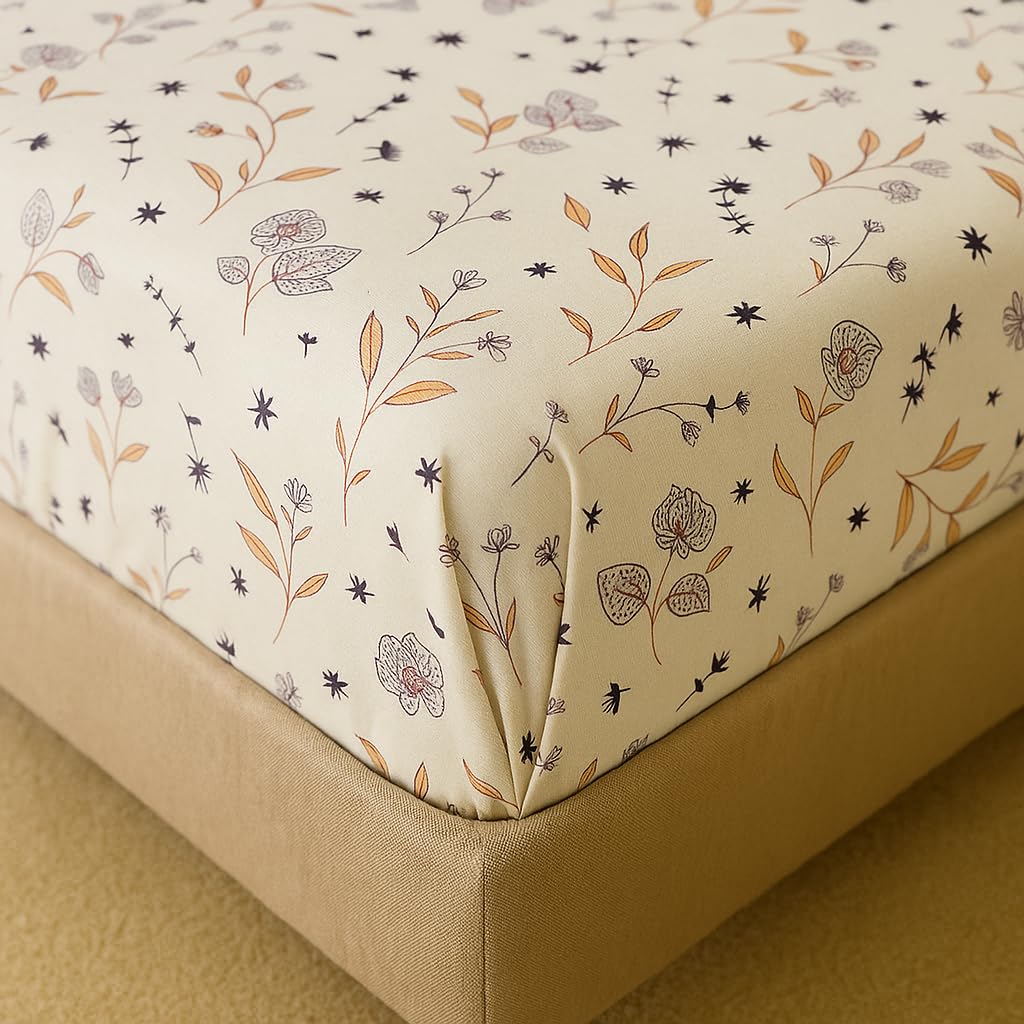Premium Cotton Single Bedsheets With 1 Pillow Covers - 72x36+6 Inches, Almonds | Printed Single Sheet Super Soft Breathable & Wrinkle Free
