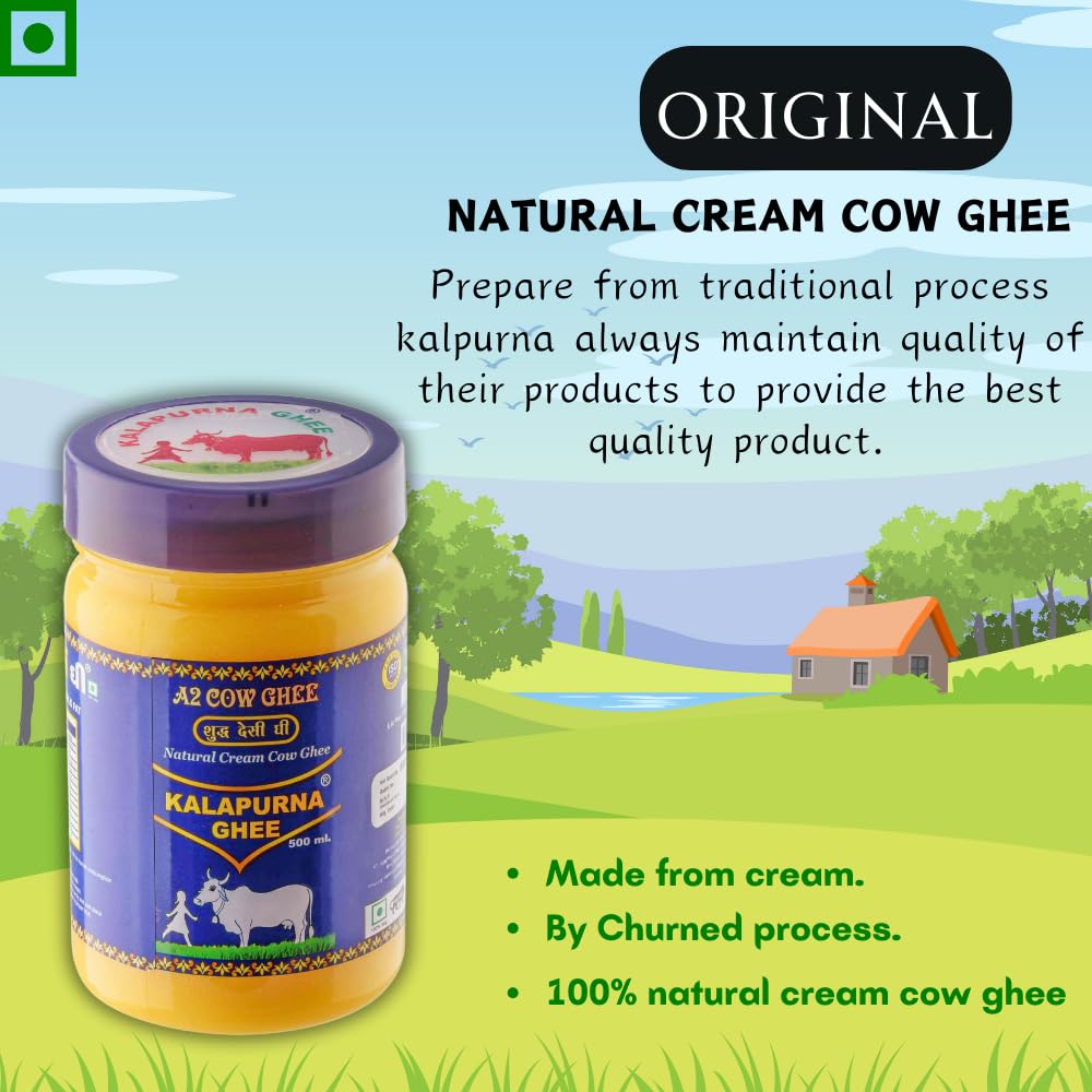 Pure Premium Desi Cow & Buffalo Ghee By Kalapurna Ghee | Delicious & Nutritious Healthy Desi Ghee For Sweets | 1 Litre (500ml * 2) 33.8 Ounce | Combo Pack