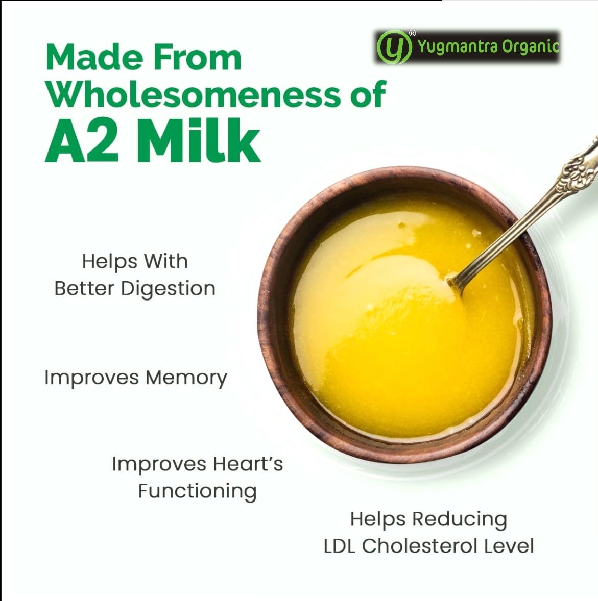 Premium A2 Danedar Desi Sahiwal Cow Ghee By Yugmantra Organic Foods | Rich In Nutrients Healthy & Protein Fiber Desi Ghee Perfect For Weight Management | 1 Liters (500ml * 2) 33.8 Ounce | Jar Pack