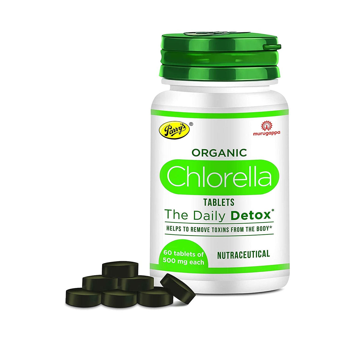Parry's Wellness Organic Chlorella The Ultimate Detox Superfood Protects Promotes Health, Removes Heavy Metals & Body Toxins, 100% Organic & Safe | 60 Tablets 100gm 0.2lbs