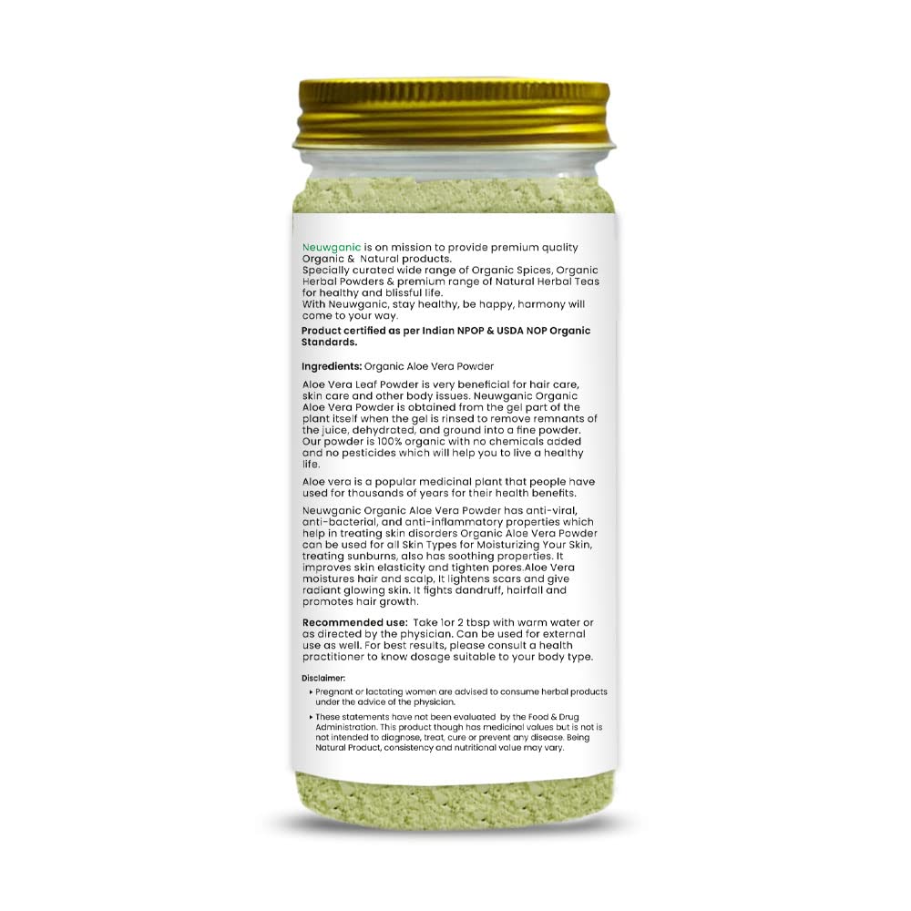 Neuwganic Organic Aloe Vera Leaf Powder, Useful For Skin & Hair Care, Reduces Fine Lines & Wrinkles | 550gm 1.2lbs