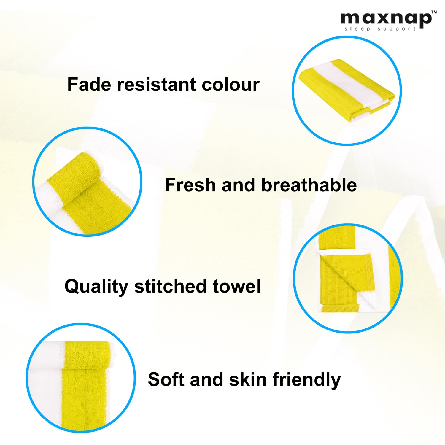 Maxnap Sunstripe Premium Cabana Striped Towel 600 Gsm | 100% Cotton, Soft & Quick-Dry Pool Towels - Set Of 2 (Yellow)