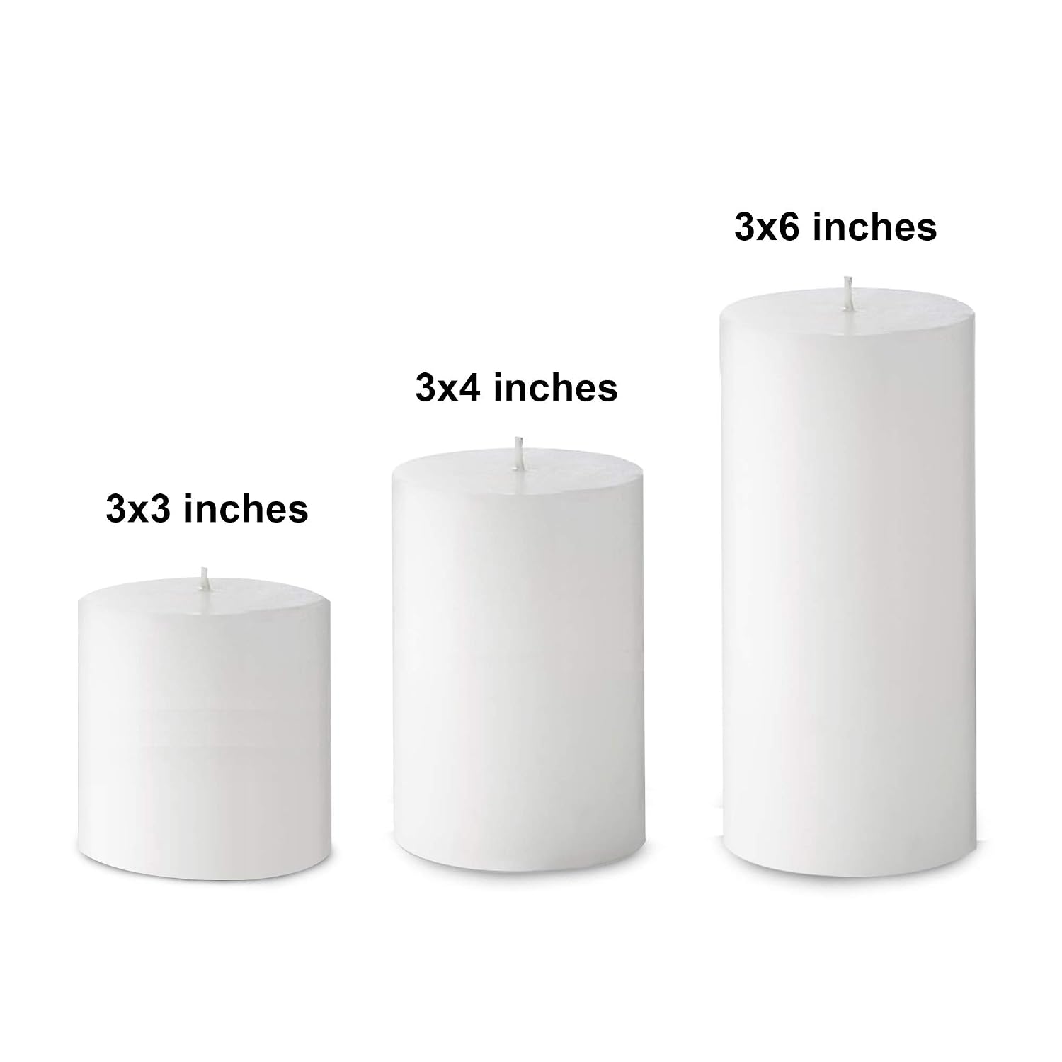 PILLAR WAX CANDLES WHITE 90 HOUR | 3 X 3 INCH, 3 X 4 INCH, 3 X 6 INCH | SET OF 3