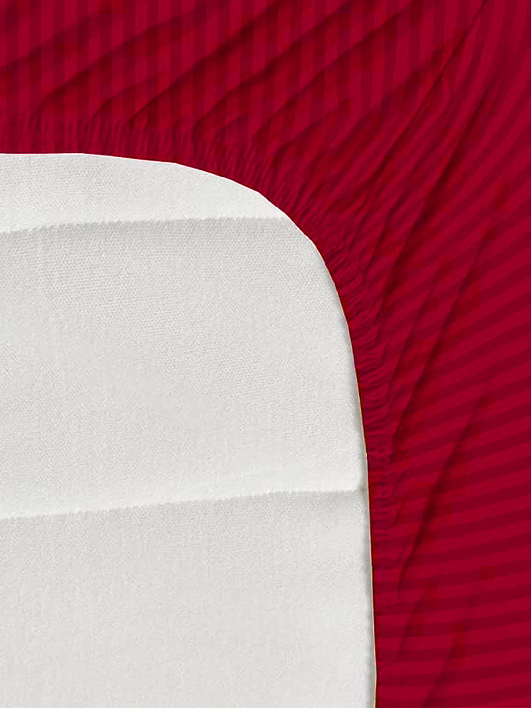 Maroon Satin Stripe Elastic Fitted Double Bedsheet (72x78 Inches) With 2 Pillow Covers | Soft To Touch & Comfortable | 300 Thread Count