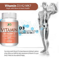 Anc Vitamin D3 K2 Mk7 Supplement, Supports Stronger Immunity & Bone & Heart Health For Men And Women | 60 Capsules, 100gm 0.2lbs