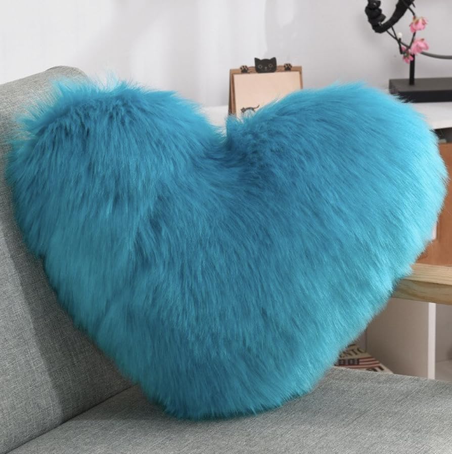 Luxury Soft Fur Love Heart Shape Cushion Pillow, For Valentine's Day, Blue | For Couple, Sofa, Car, Decoration, Furniture Cushion, Washable, Super Soft Pillow, Decoration Purpose