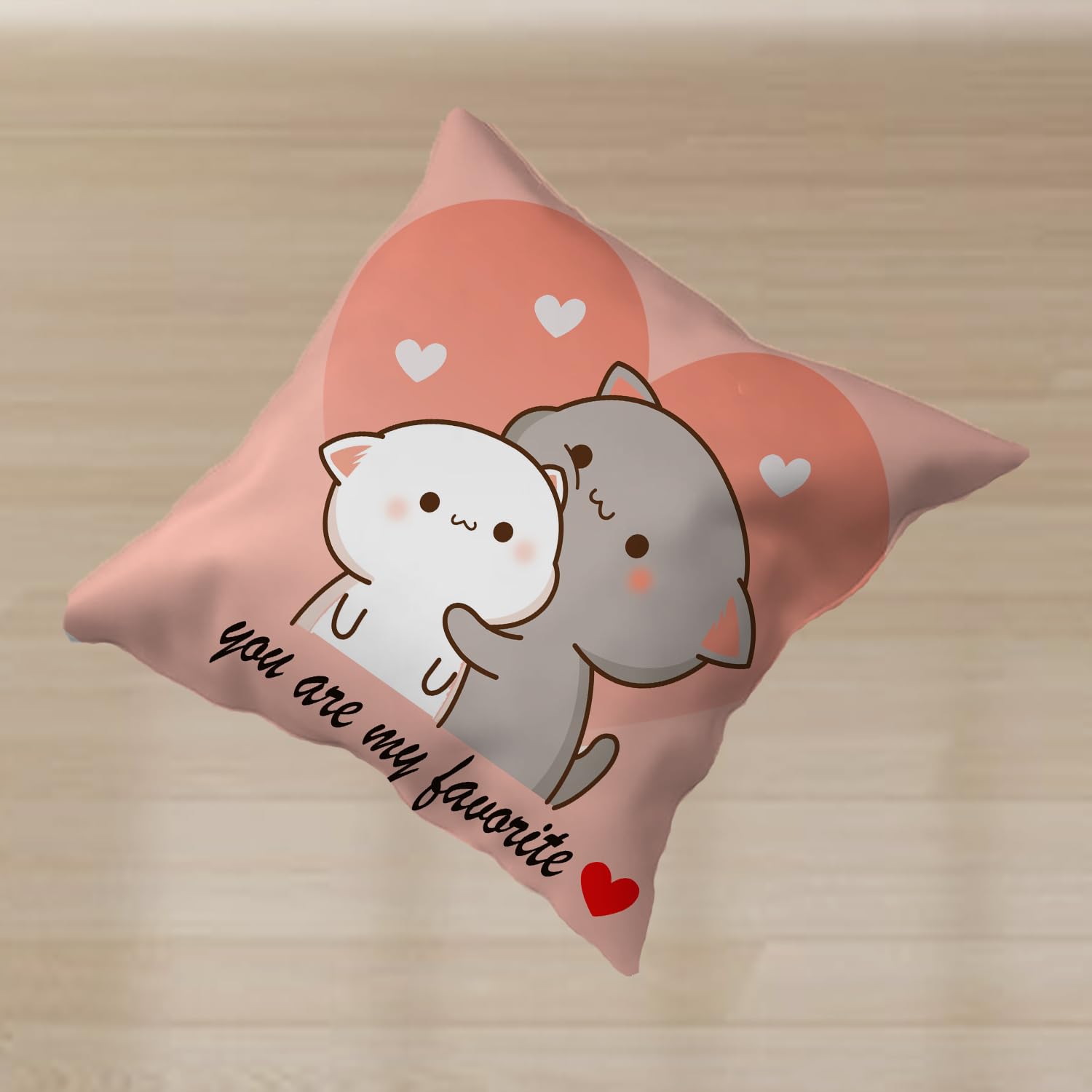Peach & Goma Mochi Cat Pillow Cushion, Keychain & Card, Peach Color - 12 X 12 Cm | Gifts For Girlfriend, Wife, Husband, Boyfriend, Pillow For Couple | Peach Goma Pillow - Pack Of 1