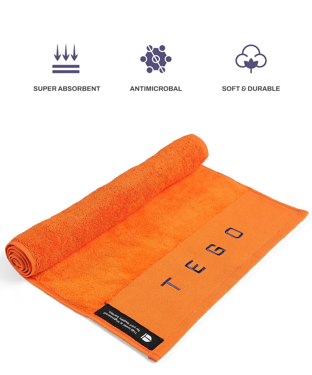 Tego Cotton Performance Sports Towel 100 Gsm - Gym, Work Out, Fitness Towel (Flash Orange)