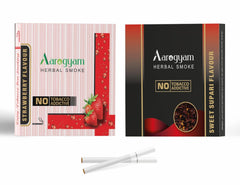 Aarogyam Herbals Pack Of 2 Flavours 100% Tobacco & Nicotine Free Cigarette For Relieve Stress & Mood Enhance Product Sweet Supari, Strawberry - 10 Sticks X 2 Packets