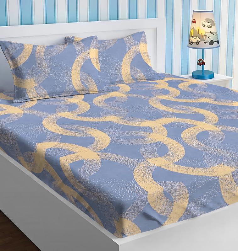 Double Bedsheets With 2 Matching Pillow Covers | Double Bed Breathable & Wrinkle Free | Ultra Soft 180 TC Super Soft - 90 X 90 Inches, Pastel Grey & Beige