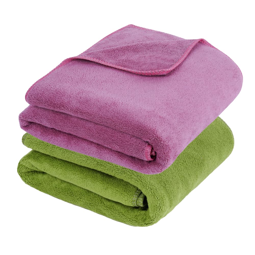 Fezora Microfiber Bath Towel 400 Gsm | For Men & Women Soft & Absorbent Weft Knitting Towels | Quick Dry Large Size Towel (Wine & Pista) - 2 Piece