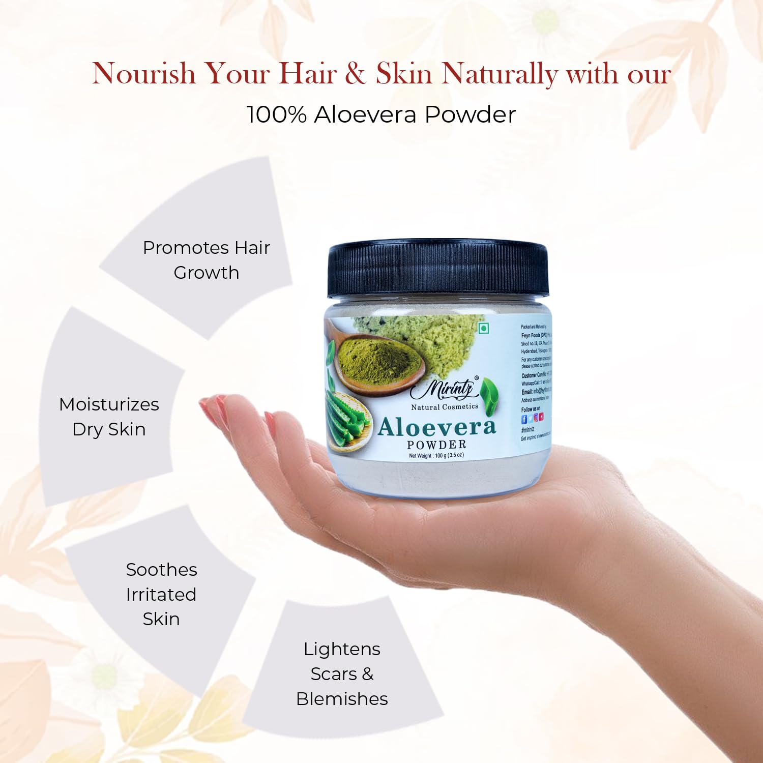 Mirintz Aloe Vera Powder For Hair & Skin Care, Pure Aloe Vera Indian Powder For Hair Growth | Cooling, Moisturizing & Soothing | 100gm 0.2lbs