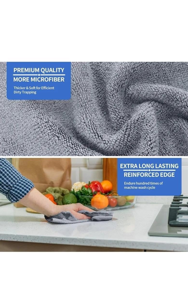 Eufloria Microfiber Cloth 400 Gsm | Thick Lint & Streak-Free Multipurpose Cloths Automotive Microfibre For Car Cleaning, Polishing Washing & Detailing (Pack Of 4) -Grey