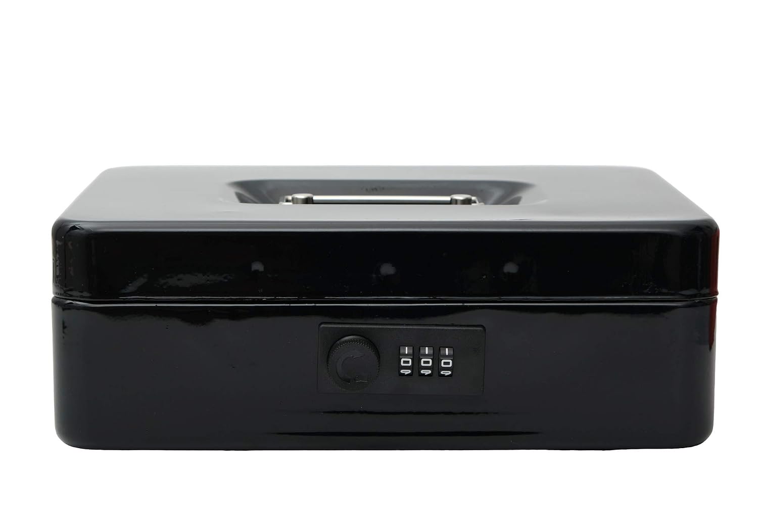 Metal Cash Box With Number Combination Lock, Size - Medium, Colour - Black, Material - Iron, Special Feature - Removable Tray