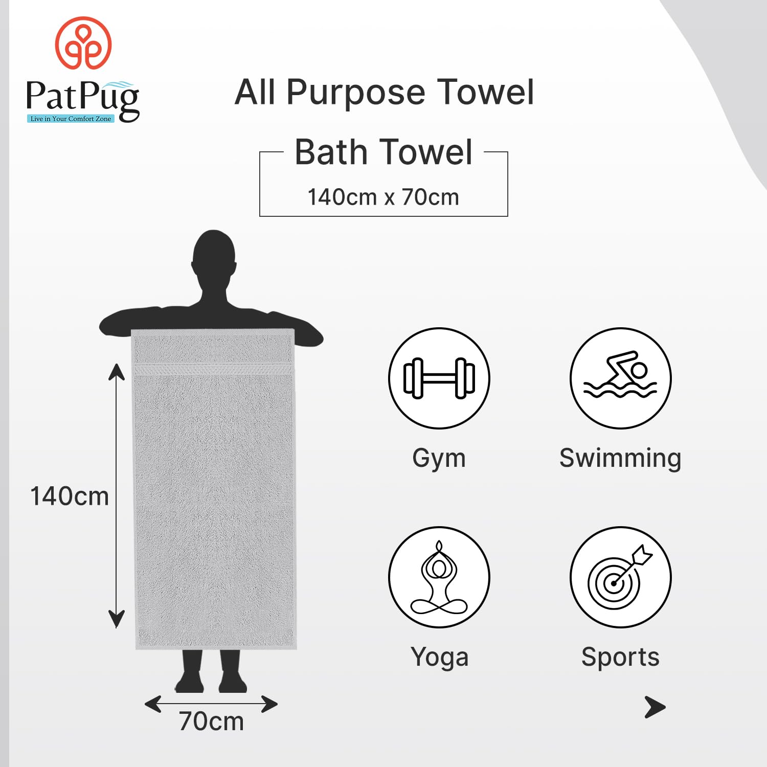 Patpug 100% Indian Ultra Soft Cotton 500 Gsm Highly Absorbent, Fade Resistant, Quick Drying Large Bath Towel (Turquoise Blue & Silver Grey)