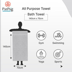 Patpug 100% Indian Ultra Soft Cotton 500 Gsm Highly Absorbent, Fade Resistant, Quick Drying Large Bath Towel (Silver Grey)