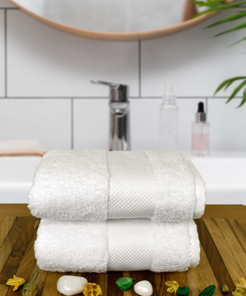 Rangoli Soft Absorbent Durable Towels Earthly Egyption Cotton Plush Oversized Small Size Bath Towel 600 Gsm (White)- Pack Of 2