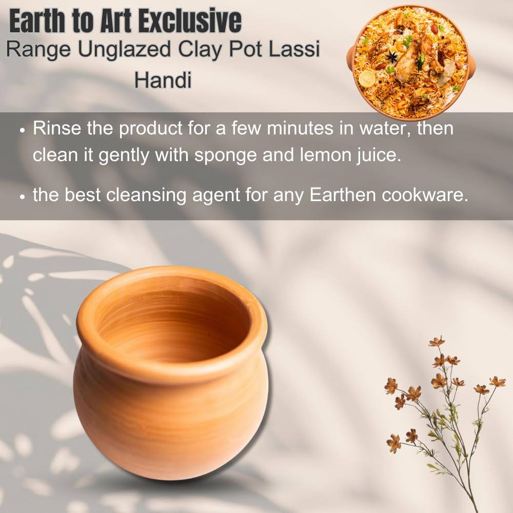 Exclusive Range Unglazed Clay Pot For Cooking & Serving With Lid, 2 Liters | Biryani Handi - Earthen Kadai - Mud Handi - Mitti Ke Bartan With Mirror Shine