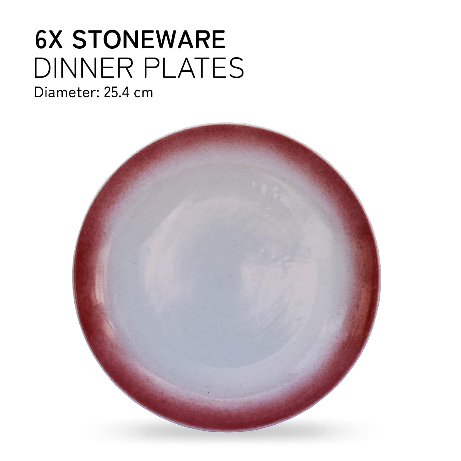 Ceramic Handcrafted Premium Serving Dinner Plates Set Of 6 - 10.6 Inches, Off White & Red | Stoneware - Dinnerware | Scratch Resistant, Microwave & Dishwasher Safe