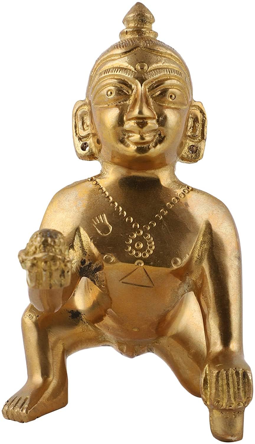 Laddoo Gopal, Baby Krishna Idol, Thakur Ji Murti, Gold, Brass Statue - 6 Cm, Laddu Bal Gopal Kishan, Antique Style, Festivals & Occasion, Handmade Statue, God Idol
