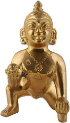 Laddoo Gopal, Baby Krishna Idol, Thakur Ji Murti, Gold, Brass Statue - 6 Cm, Laddu Bal Gopal Kishan, Antique Style, Festivals & Occasion, Handmade Statue, God Idol