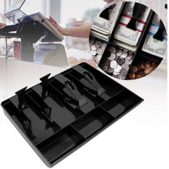 Abs Plastic Cash Tray - 4 Cash, Bills & 3 Coin Compartment Cash Drawer Safe Box, Special Feature - Compact, Colour - Black