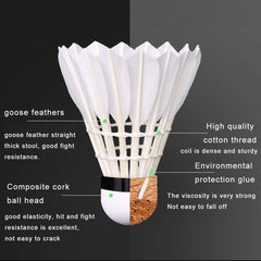 Zhenan Advanced Goose Feather Badminton Shuttlecocks With Great Stability And Durability , Hight Speed Training Badminton Birdies | White , Pack 12