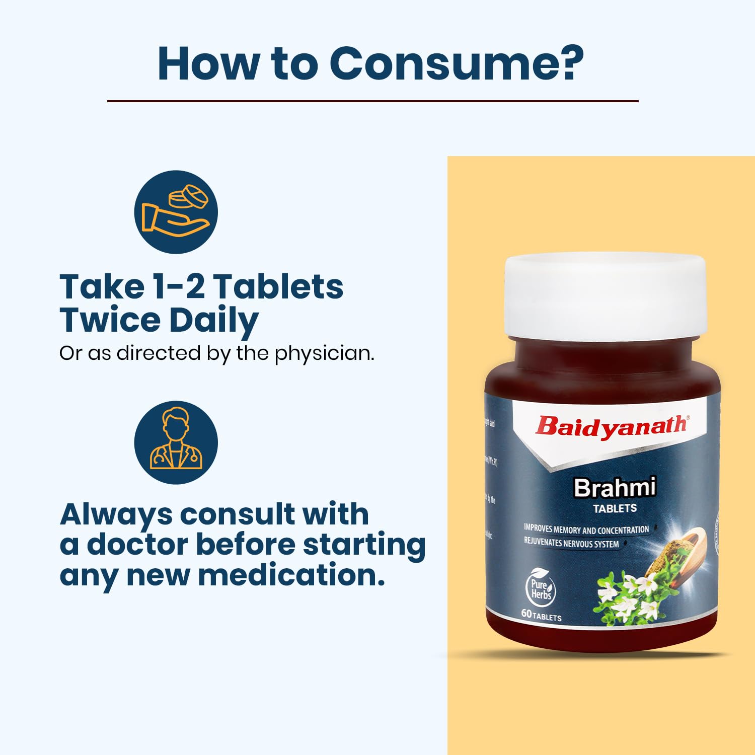 Baidyanath Brahmi Tablets Helps To Handle Life’s Daily Stress, Promotes Mind Relaxation | 60 Tablets 100gm 0.2lbs Each Pack Of 2