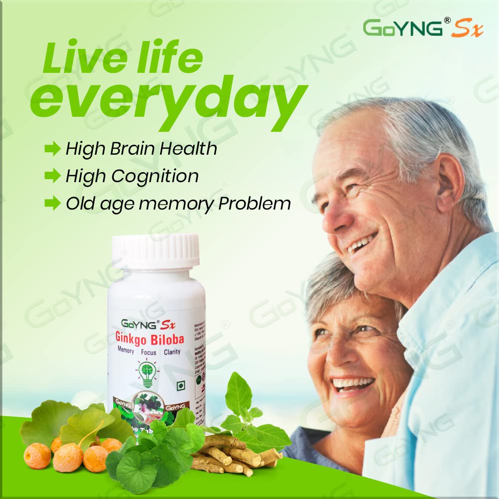 Goyng Ginkgo Biloba With Ashwagandha & Brahmi For Memory, Focus & Brain Booster | 60 Tablets 100gm 0.2lbs
