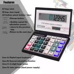 Zennix Presents A 12-digit Large Display Folding Calculator, Equipped With Dual Power Options—solar And Aaa Batteries. Ideal For Business, Office, Or Student Use