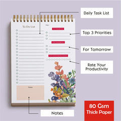 To Do List Notepad, Daily Planner Notepad Undated 54 Sheets/Tear Off, Planning (Floral) Pack Of 1