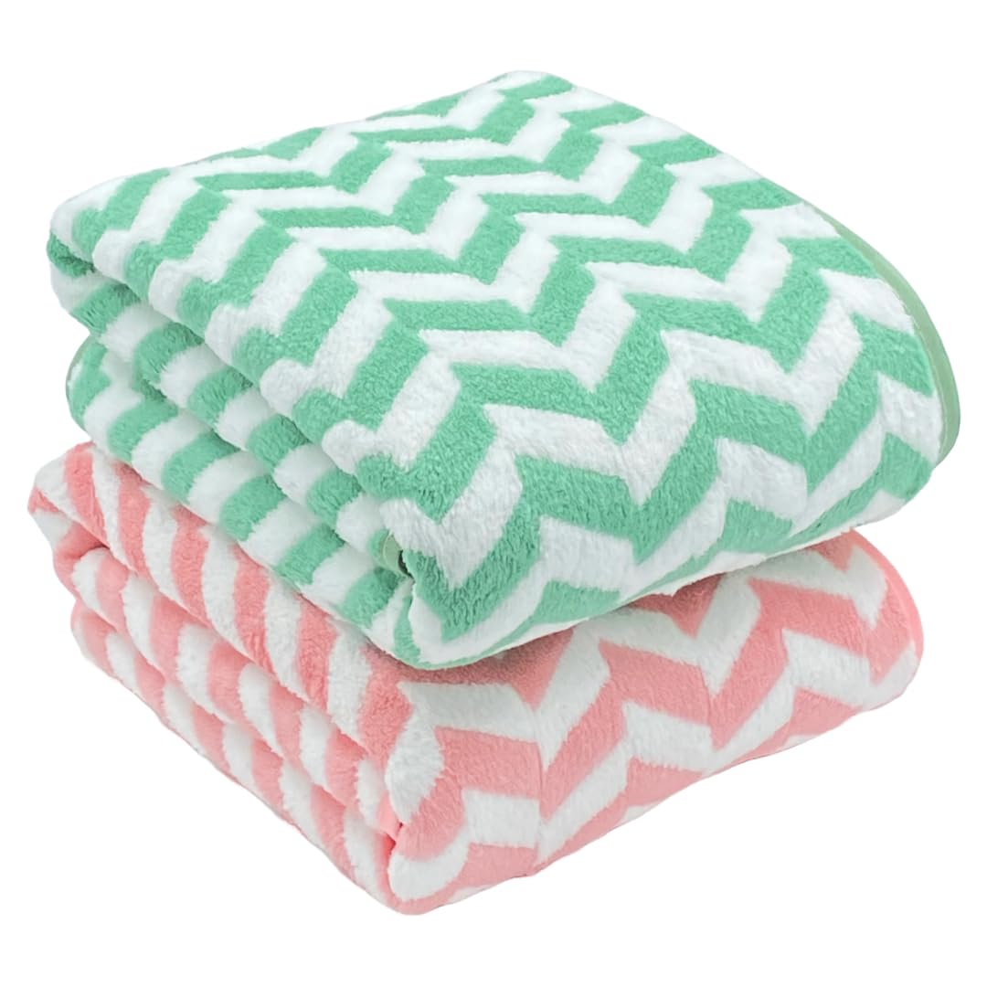 Patpug Coral Microfiber Ultrasoft Comfortable Highly Absorbent Quick Drying Large Bath Towel 700 Gsm (Green & Pink)- Pack Of 2