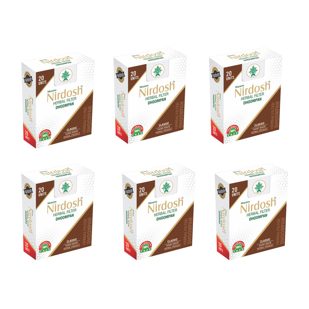 Classic Flavored Herbal Filter Dhoompan Sticks - Pack Of 6X 20 Pcs Herbal Cigarette | Bidi Sticks Rolled In Tendu Leaves, Non-Addictive Sticks - Tobacco Free & Nicotine Free