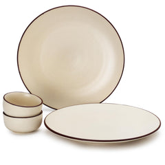 Handcrafted Ceramic Dinner Set - Pack Of 4, Off-White | 2 Dinner Plates + 2 Small Dinner Bowl, 170ml Each - Scratch Resistant, Microwave & Dishwasher Safe | Crockery Set For Dining & Gifting