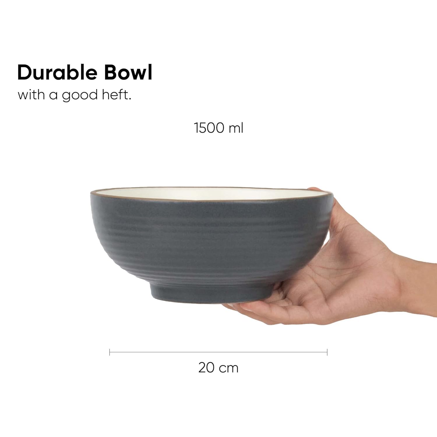 Ceramic Large Serving Bowls Set Of 1 Pc - 1500ml, Grey White | Premium Ceramic Bowls - Microwave Safe Bowls | Ceramic Bowl With Glossy Finish - Large Size Bowl