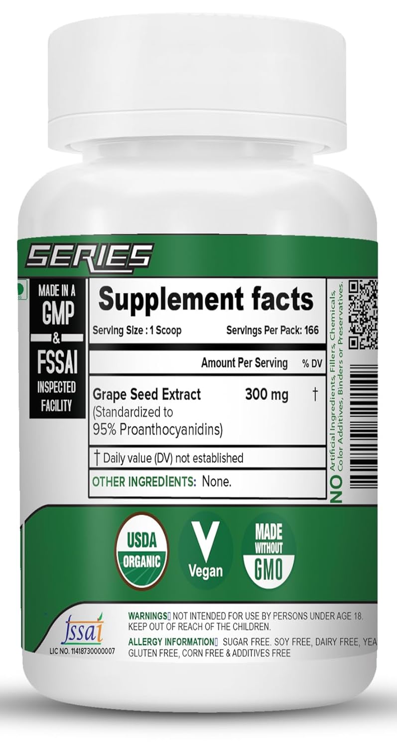 Nutrija Grape Seed Extract, Supports Healthy Blood Vessels & Vascular System, Protects Against Free Radical Damage | 50gm 0.1lbs