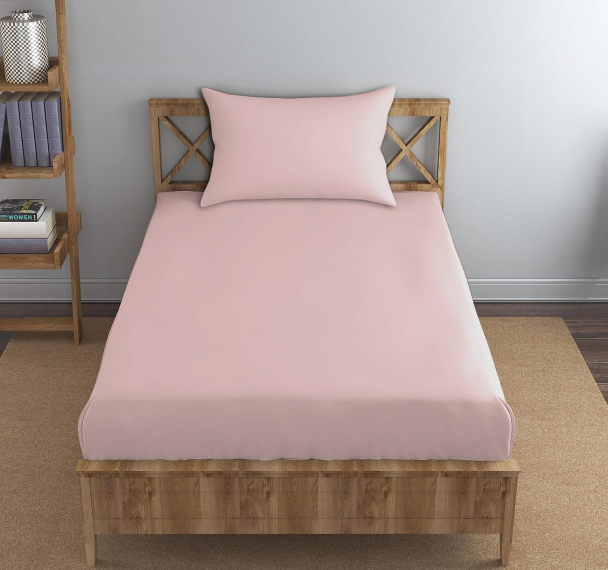 Single Flat Bedsheet With 1 Pillow Cover (54 X 90 Inches) Blush | Durable & Long Lasting Wrinkle Resistant Fabric - All Season Comfort | 300 Thread Count