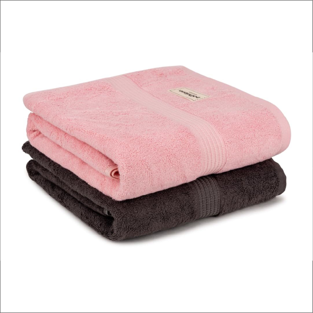 Bathriene 100% Bamboo Large Size Bath Towel 1200 Gsm | Luxury Bath Towel Highly Absorbent, Ultra Soft & Anti Microbial (Midnight Grey & Plush Pink) - Pack Of 2