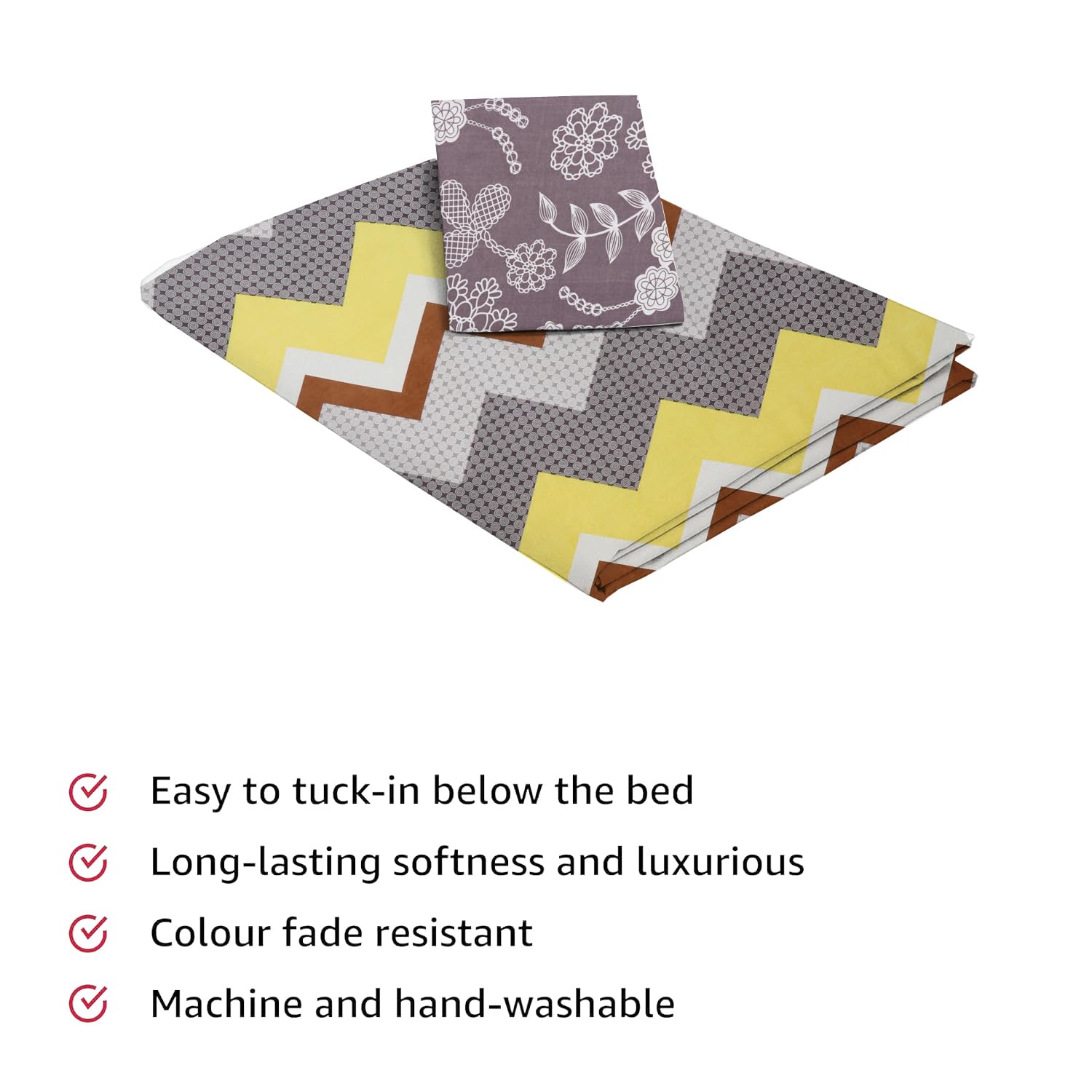Print Cotton 1 Single Bedsheet With 1 Pillow Cover - 60 X 90 Inches, Grey & Yellow | Soft & Breathable Fabric, Skin-Friendly Bed Sheet For All Seasons