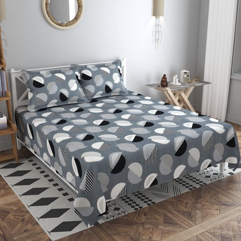 Super King Size Bedsheets With 2 Large Pillow Covers - 108 X 108 Inches, Grey & Black | Luxury Soft Brushed Glace Cotton - Long Lasting & Wrinkle Free | 3 Pcs Set