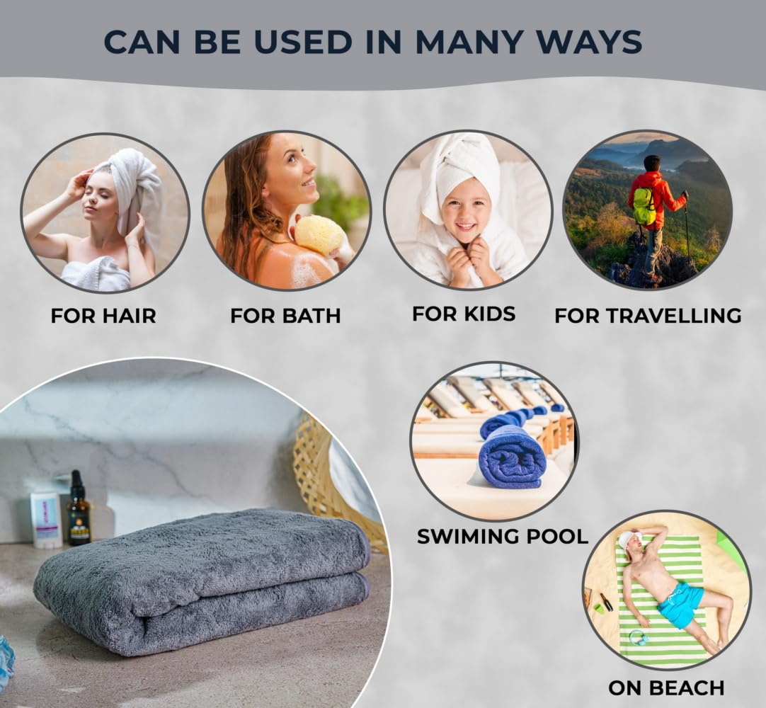 Fezora Microfiber Bath Towels | Extra Soft Plush & Quick Dry High Absorbency With Large Size Towels For Bathing (Pack Of 2 Orange & Grey)